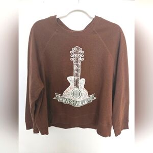 Alter'd State Nashville Brown Sweatshirt with quilted guitar country western | M